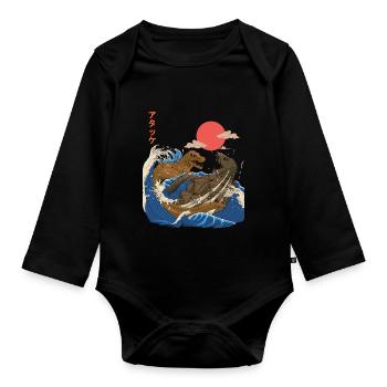 Dino - Giant Tortoise Fight - Retro Japan Style - Organic Longsleeve Baby Bodysuit - black - Front