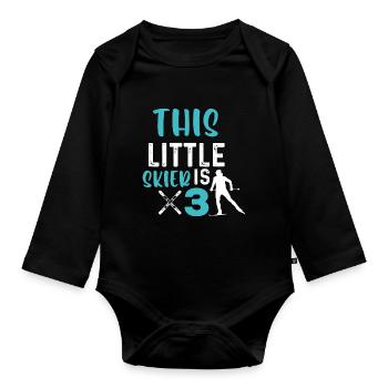 This Little Skier is 3 - Skiing - Organic Longsleeve Baby Bodysuit - black - Front