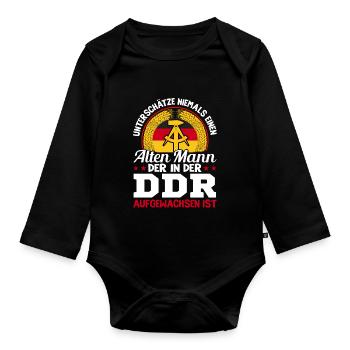 Alter Mann Im DDR OSSI Ostdeutschland Aufgewachsen - Baby Bio-Langarm-Body - Schwarz - Vorne
