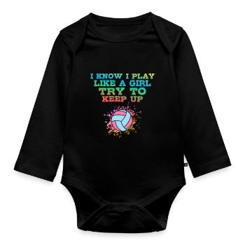 Je sais que je joue comme une fille colorée - Body Bébé bio manches longues - noir - Devant