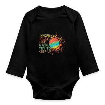 Volley-ball Je sais que je joue comme une fille, - Body Bébé bio manches longues - noir - Devant