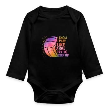 Je sais que je joue comme une fille colorée - Body Bébé bio manches longues - noir - Devant