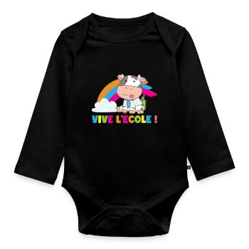 Vive L École ! vache écolier rentrée scolaire - Body Bébé bio manches longues - noir - Devant