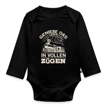 Genieße Das Leben In Vollen Zügen Zugführer - Baby Bio-Langarm-Body - Schwarz - Vorne
