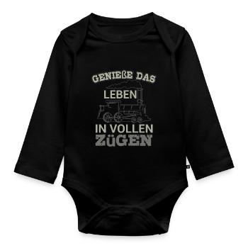 Genieße Das Leben In Vollen Zügen Zugführer - Baby Bio-Langarm-Body - Schwarz - Vorne