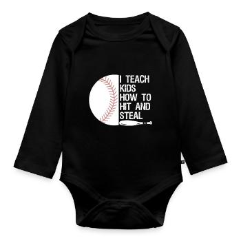 I teach children how to make funny people - Organic Longsleeve Baby Bodysuit - black - Front