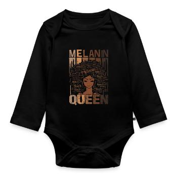 Mélanine Reine Fière Reine Noire Afro - Body Bébé bio manches longues - noir - Devant