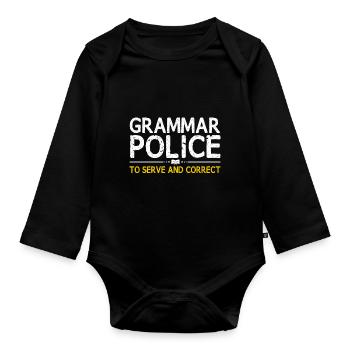 Grammar Police, To Funny Teacher Costume To - Organic Longsleeve Baby Bodysuit - black - Front