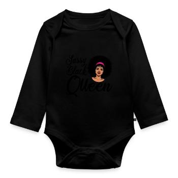 Sassy Black Queen Stolze Afroamerikanische Frauen - Baby Bio-Langarm-Body - Schwarz - Vorne