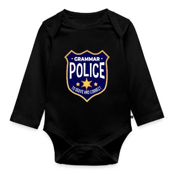Grammar Police, To Funny Teacher Costume To - Organic Longsleeve Baby Bodysuit - black - Front