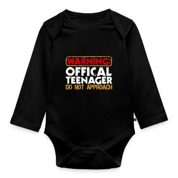 Warning Officer Young Teenager 13 Year Old - Organic Longsleeve Baby Bodysuit - black - Front