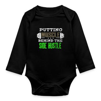 Argent Liberté financière Muscle Side Hustle Fitness - Body Bébé bio manches longues - noir - Devant