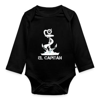 El Capitan Captain Capitán Bootsanker Segeldesign - Baby Bio-Langarm-Body - Schwarz - Vorne