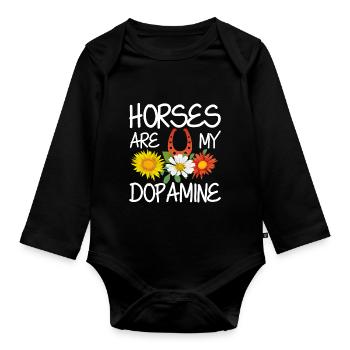 Horses Is My Dopamine Horse Riding Lover For - Organic Longsleeve Baby Bodysuit - black - Front