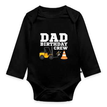 Papa Birthday Crew Construction Theme - Organic Longsleeve Baby Bodysuit - black - Front