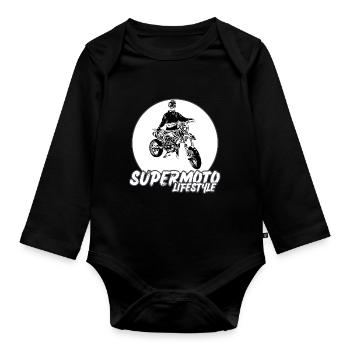 Supermoto / Supermotard / Supermoto Wheelie Biker - Baby Bio-Langarm-Body - Schwarz - Vorne