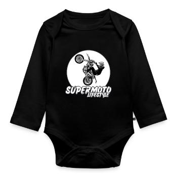 Supermoto / Supermotard / Supermoto Wheelie Biker - Organic Longsleeve Baby Bodysuit - black - Front