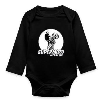 Supermoto / Supermotard / Supermoto Wheelie Biker - Organic Longsleeve Baby Bodysuit - black - Front