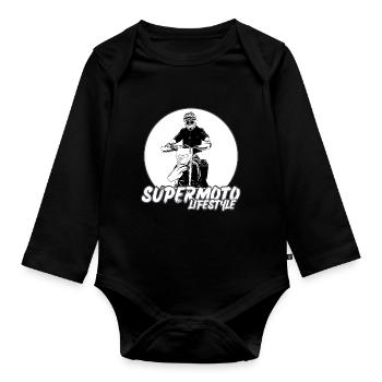 Supermoto / Supermotard / Supermoto Wheelie Biker - Organic Longsleeve Baby Bodysuit - black - Front