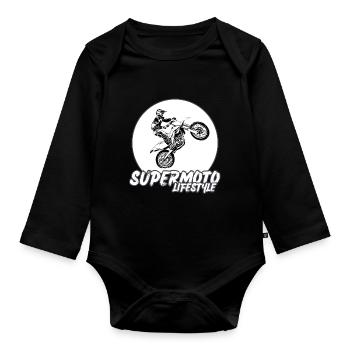 Supermoto / Supermotard / Supermoto Wheelie Biker - Organic Longsleeve Baby Bodysuit - black - Front