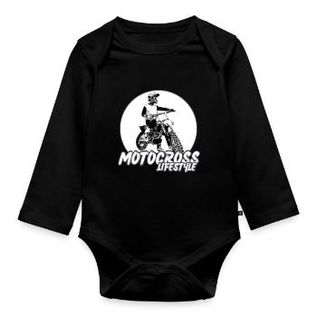 Motocross / Enduro / Freestyle mx / Dirtbike retro - Baby Bio-Langarm-Body - Schwarz - Vorne