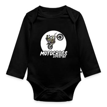 Motocross / Enduro / Freestyle mx / Dirtbike retro - Organic Longsleeve Baby Bodysuit - black - Front