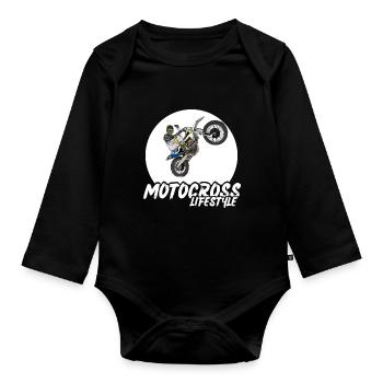 Motocross / Enduro / Freestyle mx / Dirtbike retro - Baby Bio-Langarm-Body - Schwarz - Vorne