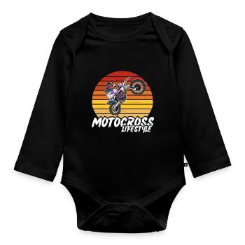 Motocross / Enduro / Freestyle mx / Dirtbike retro - Organic Longsleeve Baby Bodysuit - black - Front