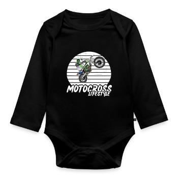 Motocross / Enduro / Freestyle mx / Dirtbike retro - Organic Longsleeve Baby Bodysuit - black - Front