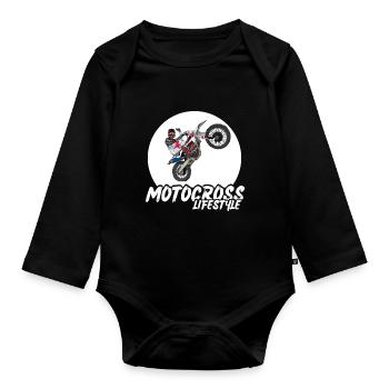 Motocross / Enduro / Freestyle mx / Dirtbike retro - Baby Bio-Langarm-Body - Schwarz - Vorne