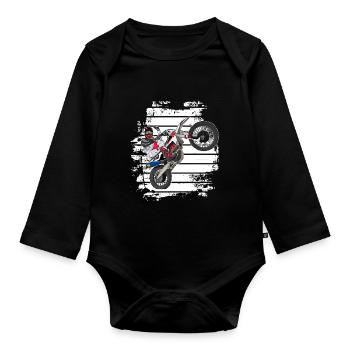 Motocross / Enduro / Freestyle mx / Dirtbike retro - Baby Bio-Langarm-Body - Schwarz - Vorne