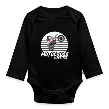 Motocross / Enduro / Freestyle mx / Dirtbike retro - Organic Longsleeve Baby Bodysuit - black - Front