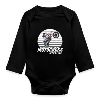 Motocross / Enduro / Freestyle mx / Dirtbike retro - Organic Longsleeve Baby Bodysuit - black - Front