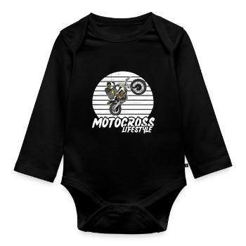 Motocross / Enduro / Freestyle mx / Dirtbike retro - Baby Bio-Langarm-Body - Schwarz - Vorne