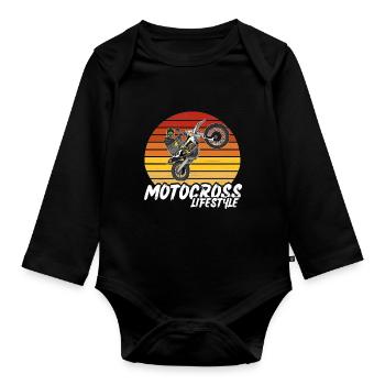 Motocross / Enduro / Freestyle mx / Dirtbike retro - Baby Bio-Langarm-Body - Schwarz - Vorne
