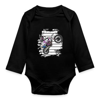Motocross / Enduro / Freestyle mx / Dirtbike retro - Baby Bio-Langarm-Body - Schwarz - Vorne
