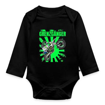 Motocross / Enduro / Freestyle mx / Dirtbike retro - Baby Bio-Langarm-Body - Schwarz - Vorne