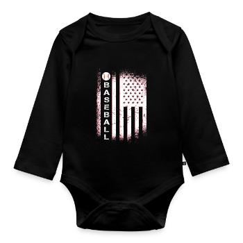 USA American Flag Baseball Player Vintage Design - Body Bébé bio manches longues - noir - Devant