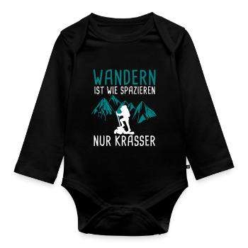 Wandern ist wie spazieren - Baby Bio-Langarm-Body - Schwarz - Vorne