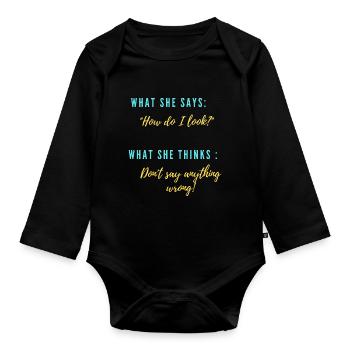 Sie: "Wie sehe ich aus?" - Baby Bio-Langarm-Body - Schwarz - Vorne