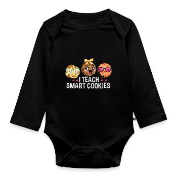 Lustiger Lehrer, Den Ich Intelligenten Plätzchen - Baby Bio-Langarm-Body - Schwarz - Vorne