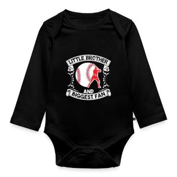 Little brother and biggest fan baseball - Organic Longsleeve Baby Bodysuit - black - Front