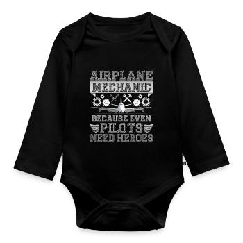 Flugzeugpilot Des Flugzeugmechanikers - Baby Bio-Langarm-Body - Schwarz - Vorne
