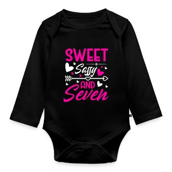 Sweet Sassy And Seven 7th birthday 7 years old - Organic Longsleeve Baby Bodysuit - black - Front