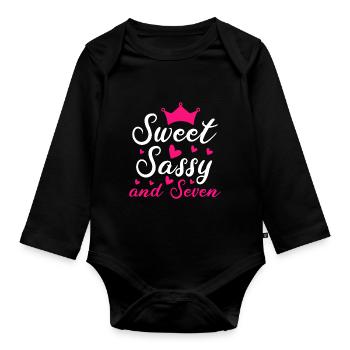 Sweet Sassy And Seven 7th birthday 7 years old - Organic Longsleeve Baby Bodysuit - black - Front