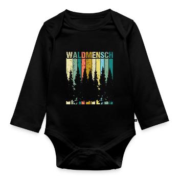 Waldmensch Naturbursche Wandern Natur Outdoor Wald - Baby Bio-Langarm-Body - Schwarz - Vorne
