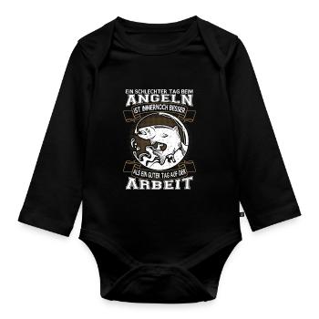 Fischen Sprüche für Angler Lustiger Angelausflug - Baby Bio-Langarm-Body - Schwarz - Vorne