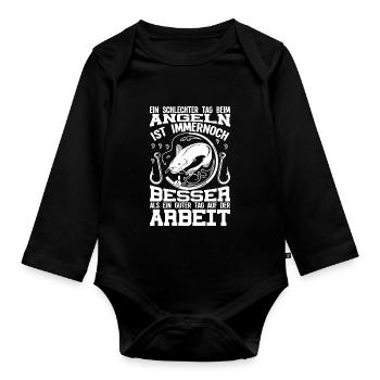 Lustiger Angelspruch für Angler Papa und Vater - Baby Bio-Langarm-Body - Schwarz - Vorne