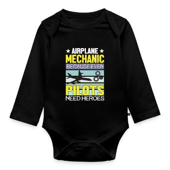 Flugzeugpilot Des Flugzeugmechanikers - Baby Bio-Langarm-Body - Schwarz - Vorne