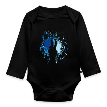 Victory Peace Hand Sign Icon Color Splash - Organic Longsleeve Baby Bodysuit - black - Front